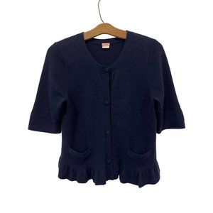 J. Crew Peplum Cardigan Sweater Women M Cashmere Cozy Knit Fall Navy Blue Preppy